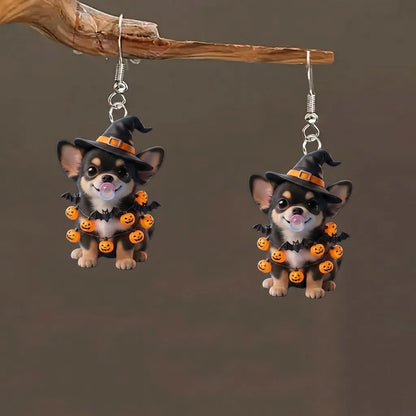 Bubble Gum Chihuahua Bat Pumpkin Lights Witch Hat Halloween Drop Earrings