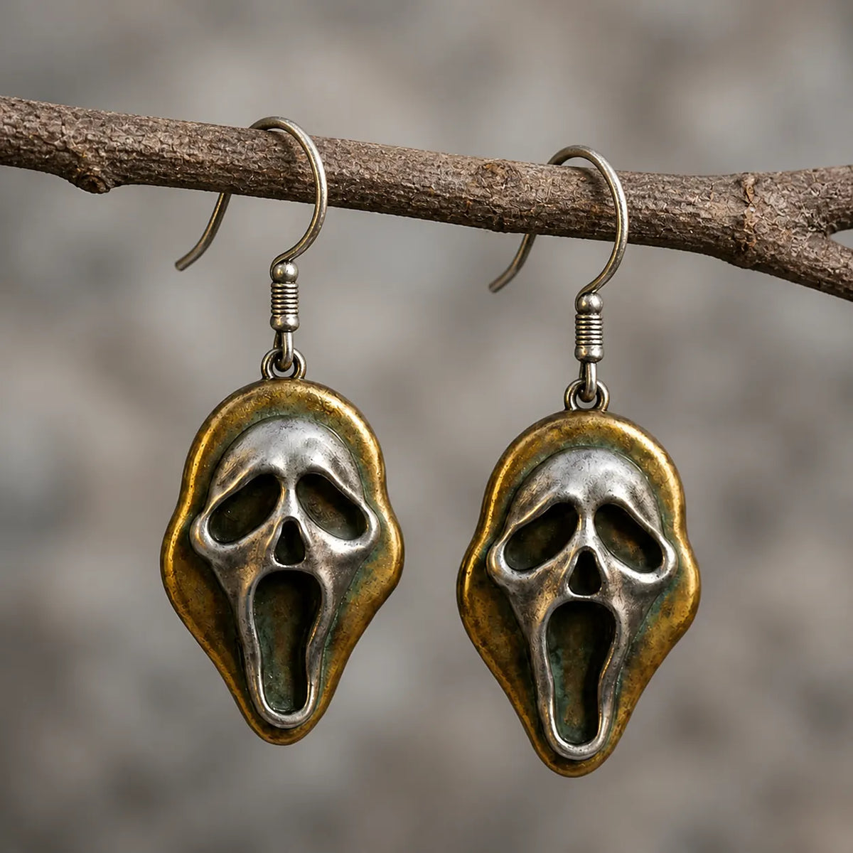 Vintage Screaming Ghost Mask Dangle Earrings