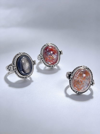 Vintage Openable Locket Ring, Natural Gemstone Keepsake Ring, One-of-a-Kind Unique Stone, Holds Fragrance Balm, Notes, Hair or Cremation Ashes