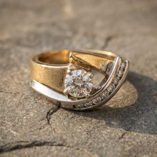 Vintage Irregular Gold & Silver Zirconia Ring