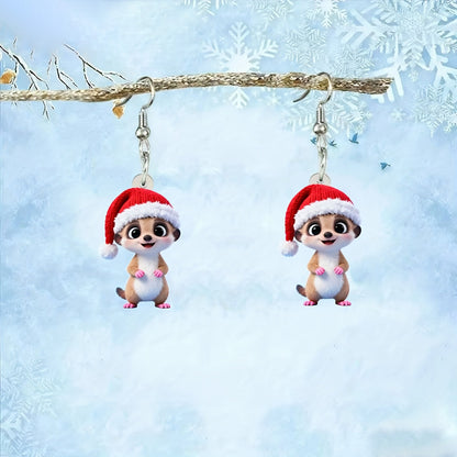 Christmas Cute Meerkat Earrings with Santa Hat