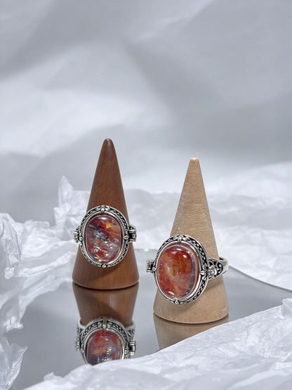 Vintage Openable Locket Ring, Natural Gemstone Keepsake Ring, One-of-a-Kind Unique Stone, Holds Fragrance Balm, Notes, Hair or Cremation Ashes