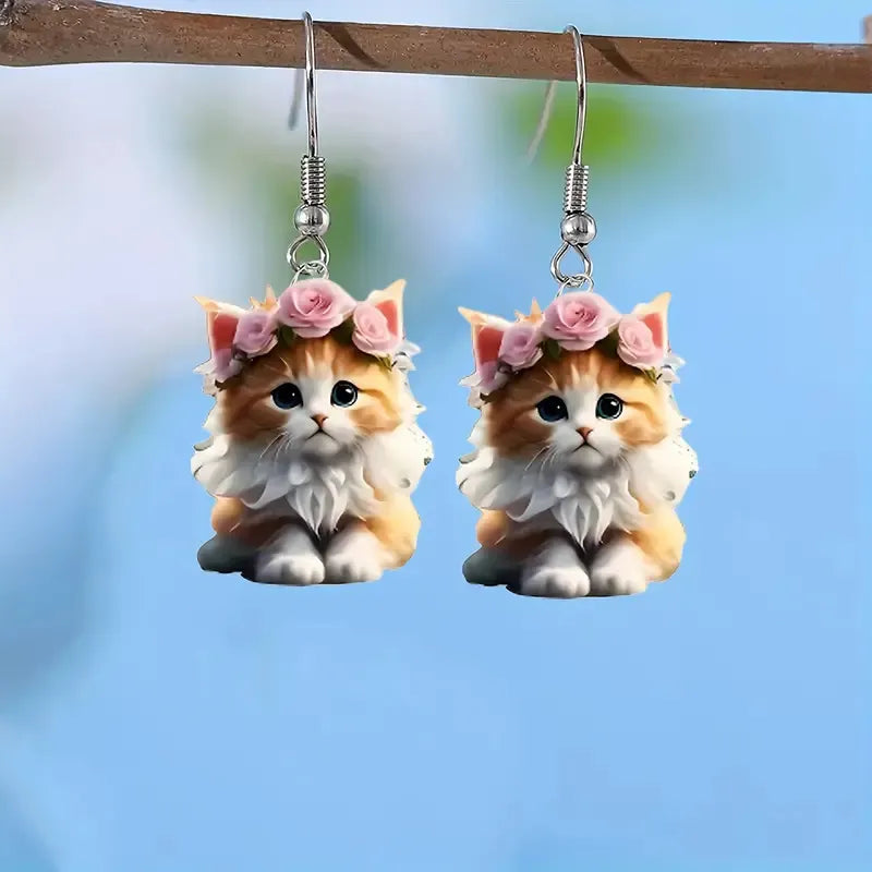 Christmas Flower Crown Cat Earrings