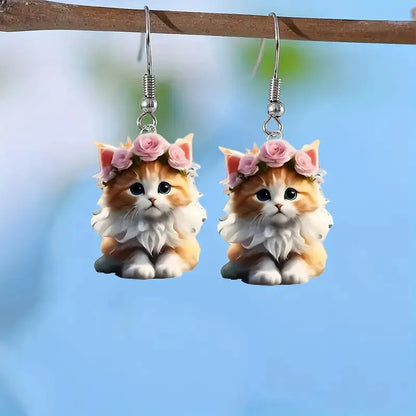 Christmas Flower Crown Cat Earrings