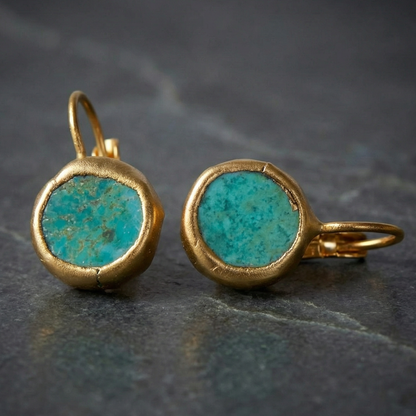 Gold Earrings with Turquoise Stone