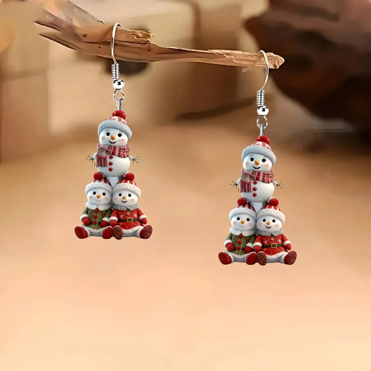 Christmas Snowman Pattern Acrylic Earrings
