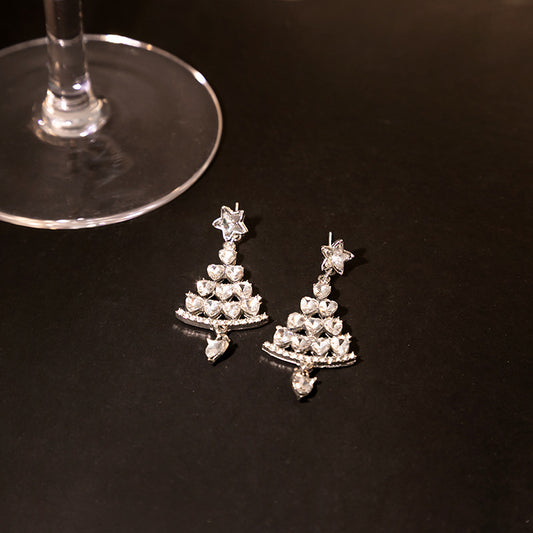 Diamond Studded Christmas Tree Earrings