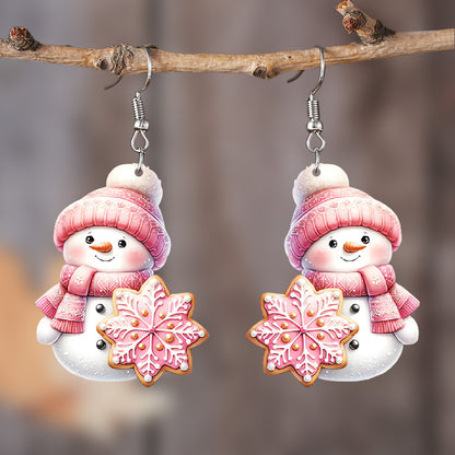 Pink Christmas Snowman Earrings