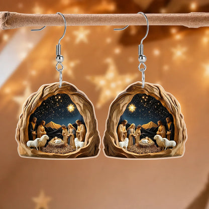 Cave Nativity Christmas Scene Earrings