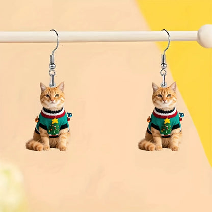Christmas Kitten Pearl Vest Earrings