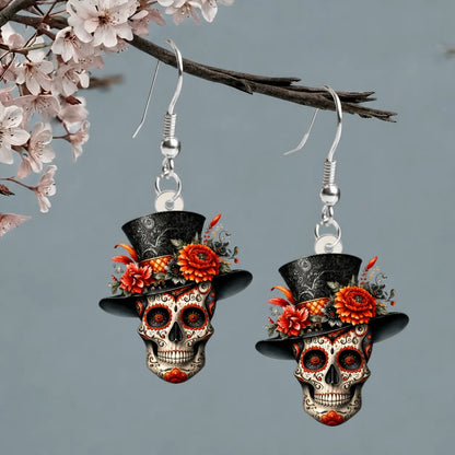 Sugar Skull Floral Dangle Earrings