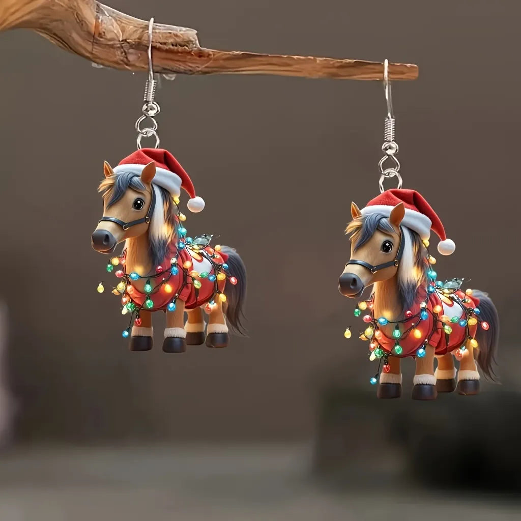 Christmas Light Horse Dangle Earrings