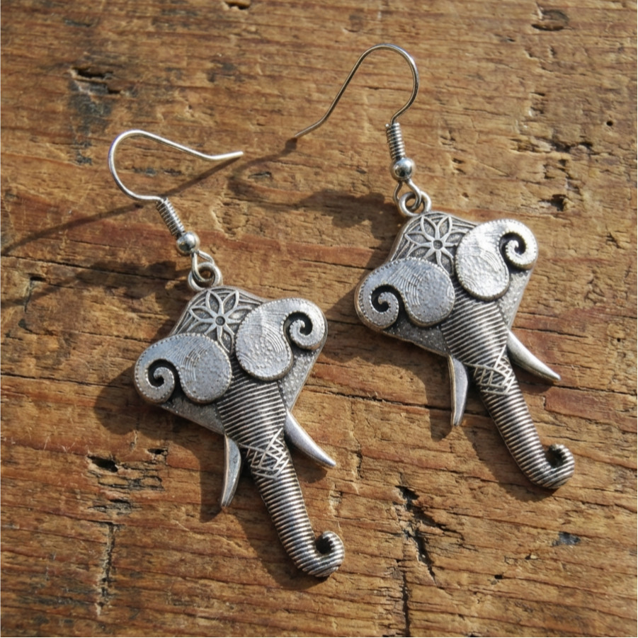 Vintage Silver Stylised Elephant Earrings