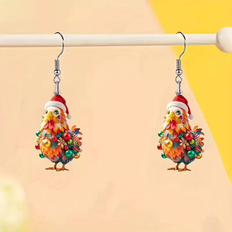 Christmas Hat Chick Pattern Earrings