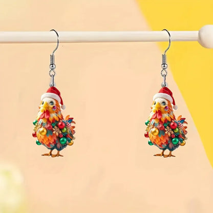 Christmas Hat Chick Pattern Earrings