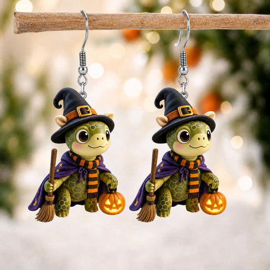 Witch Turtle Pumpkin Dangle Earrings