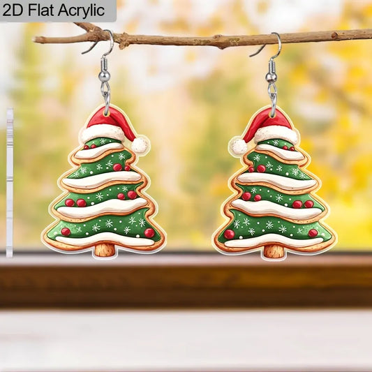 Colorful Christmas Tree Santa Hat Acrylic Earrings