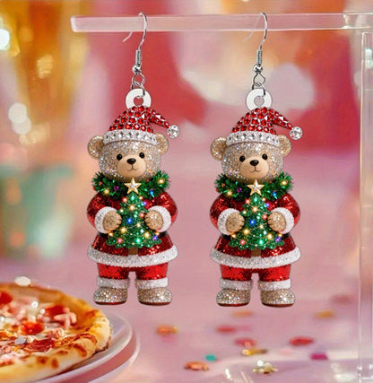 Christmas Teddy Bear Christmas Hat Earrings