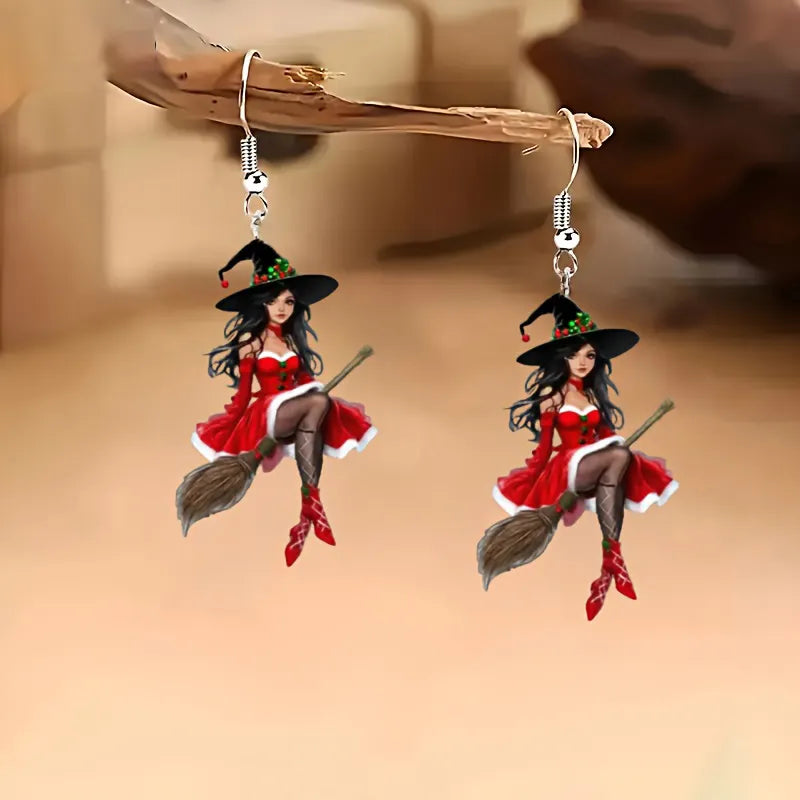Christmas Red Dress Witch Earrings