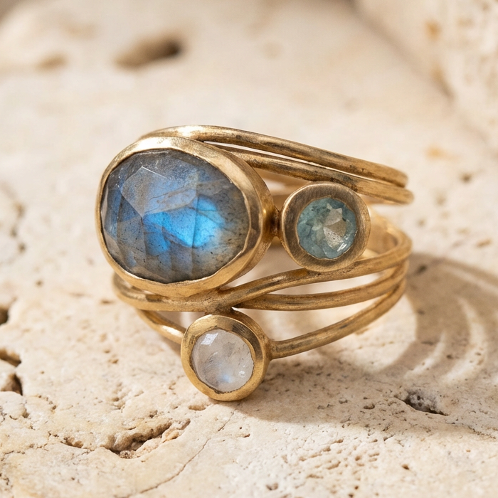 Vintage Inlaid Blue Moonstone Ring