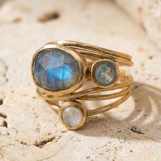 Vintage Inlaid Blue Moonstone Ring