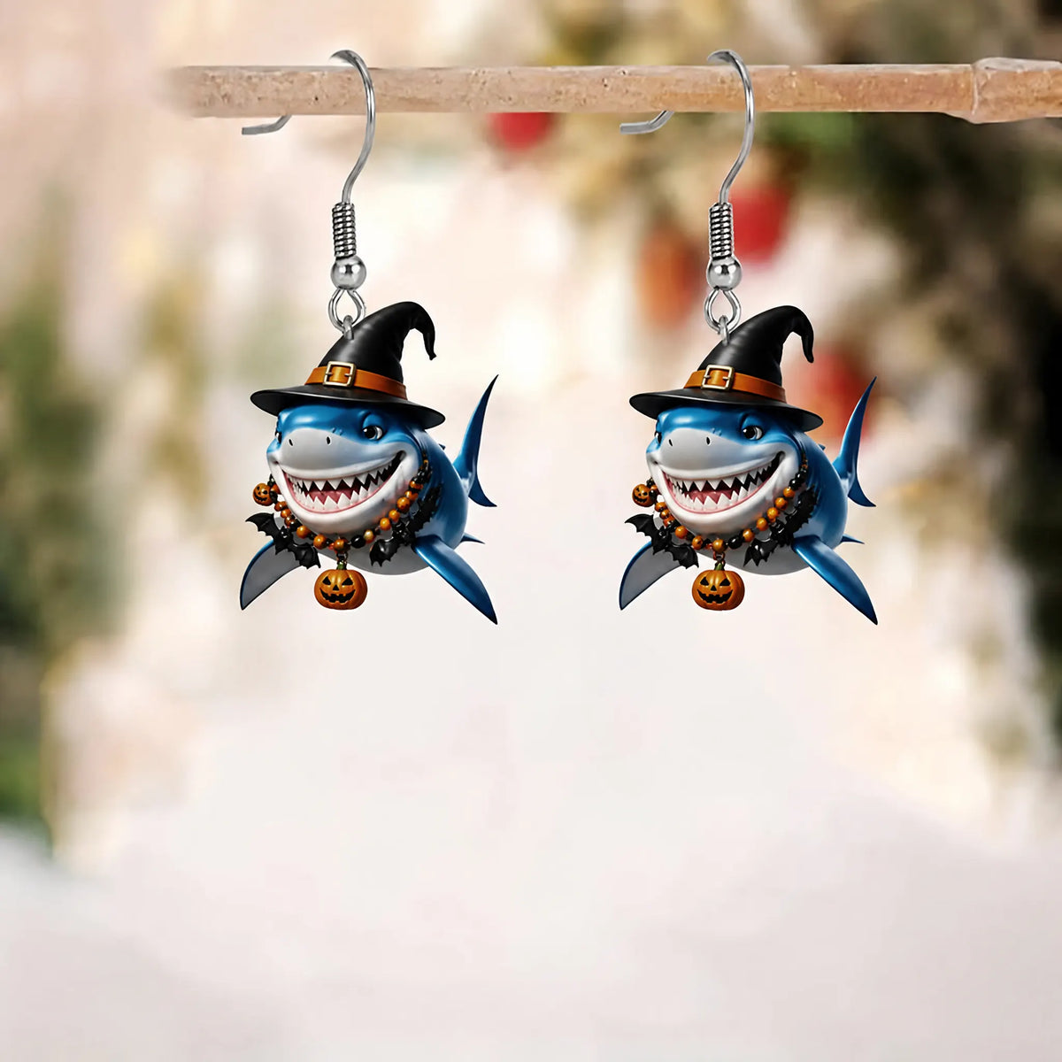 Halloween Witch Shark Dangle Earrings