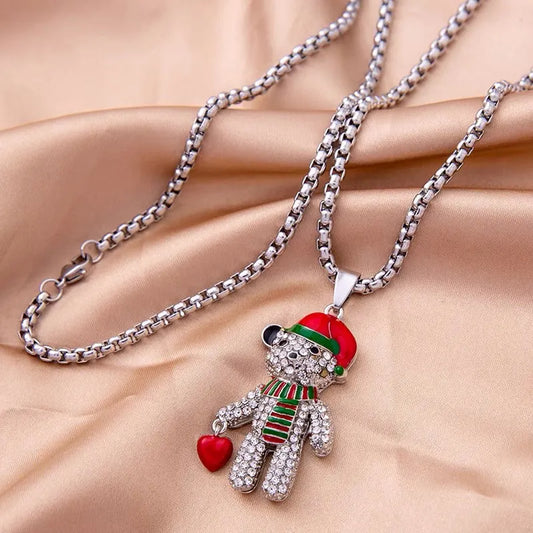 Christmas Diamond Bear Necklace