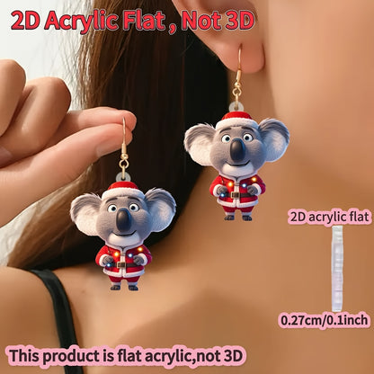 Christmas Koala with Santa Hats & Red Outfits Earrings