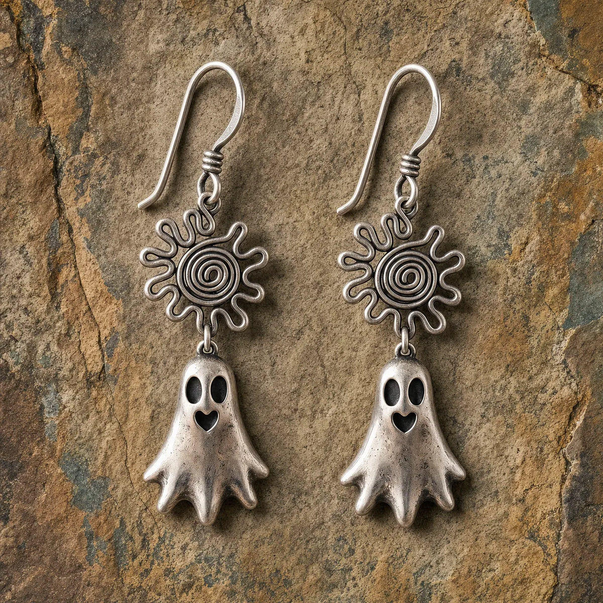Vintage Spiral Sun Ghost Dangle Earrings