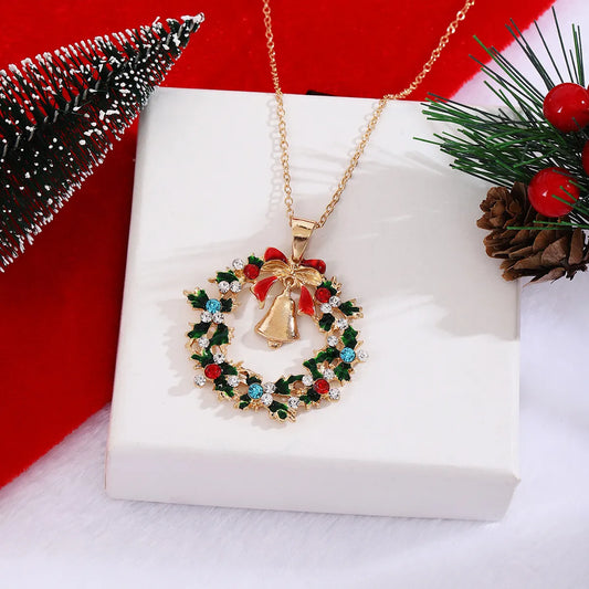 Christmas Diamond  Bell Pendant Necklace