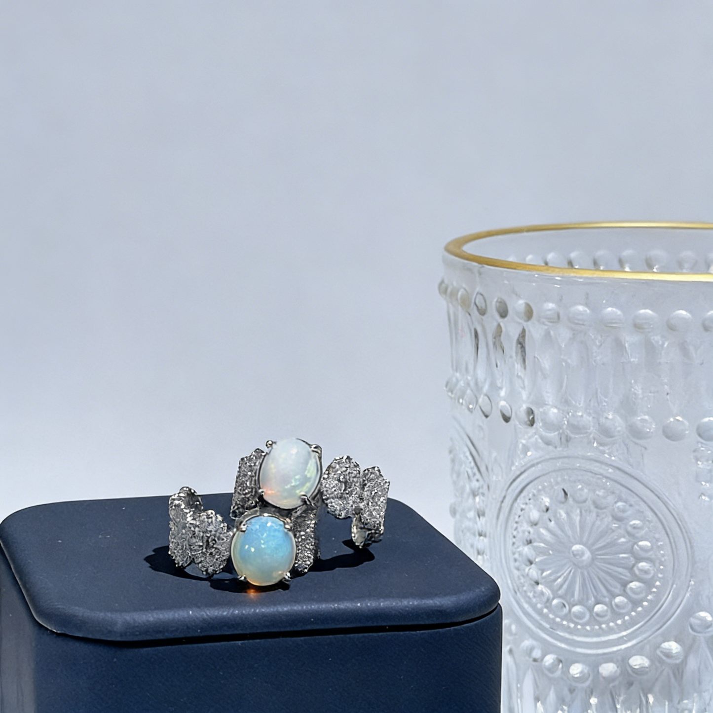 Natural Luminous opal open ring
