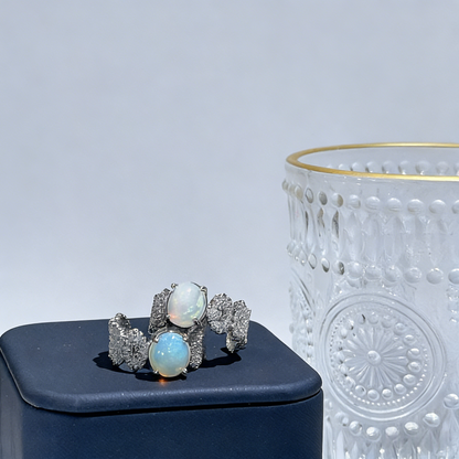 Natural Luminous opal open ring