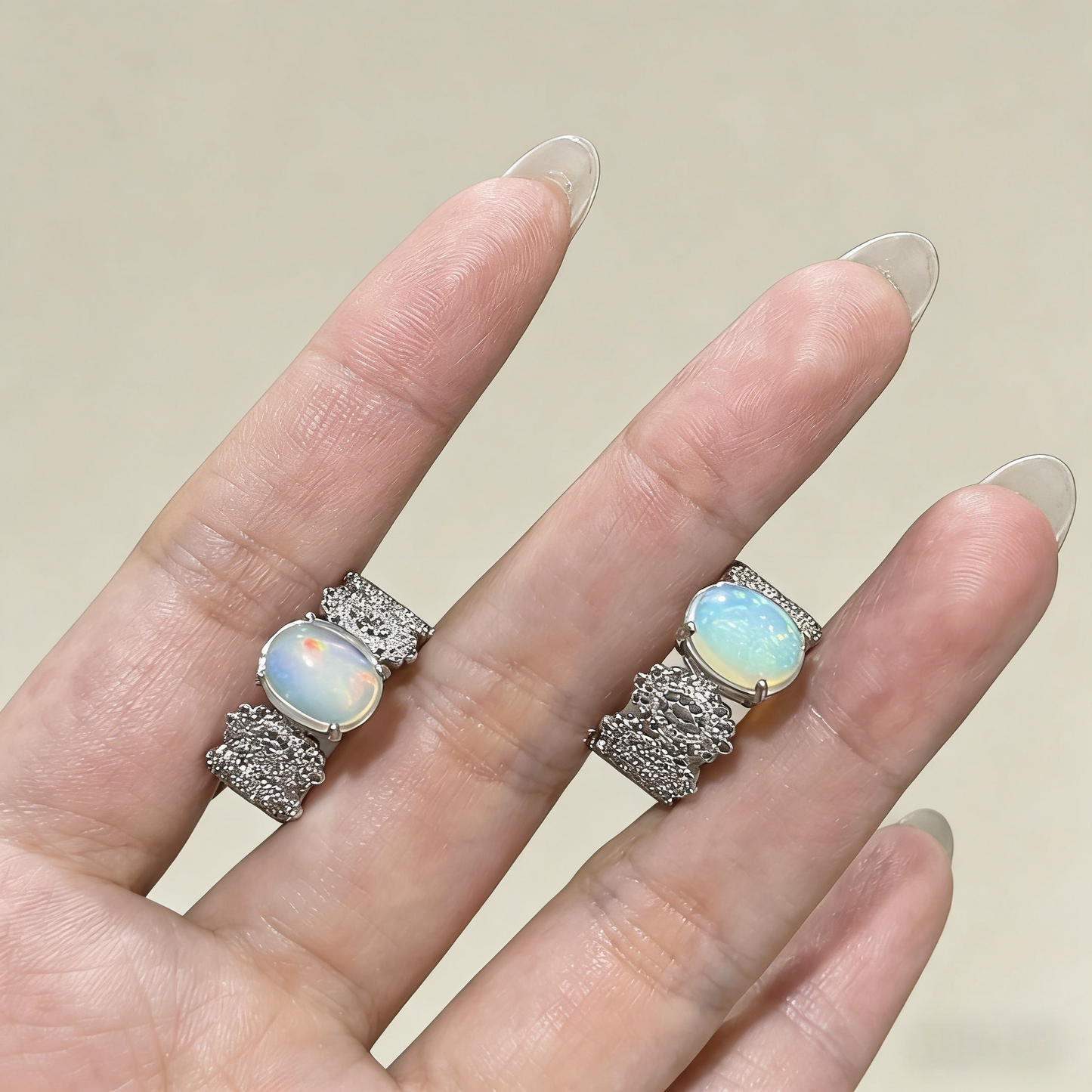 Natural Luminous opal open ring