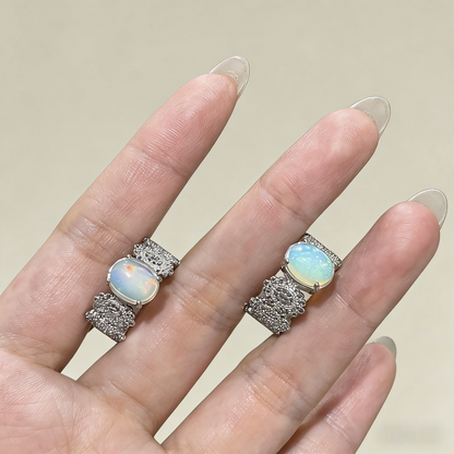 Natural Luminous opal open ring