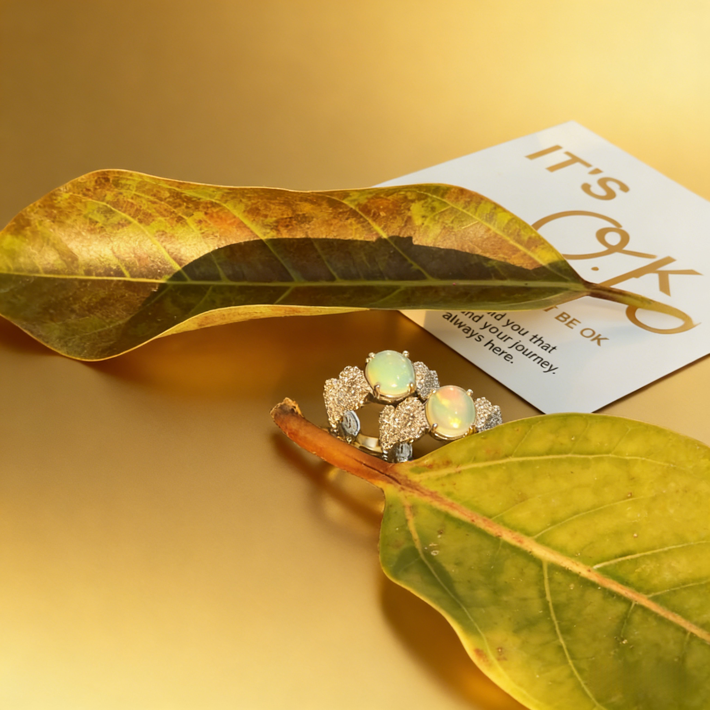 Natural Luminous opal open ring