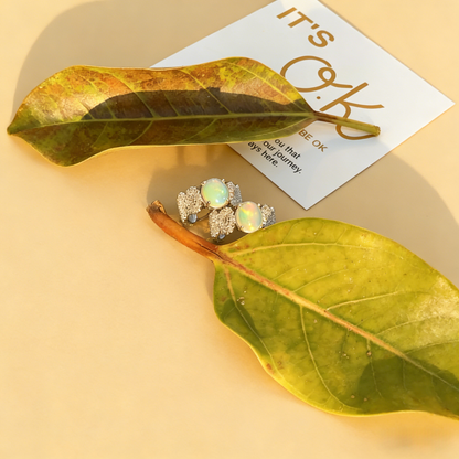 Natural Luminous opal open ring