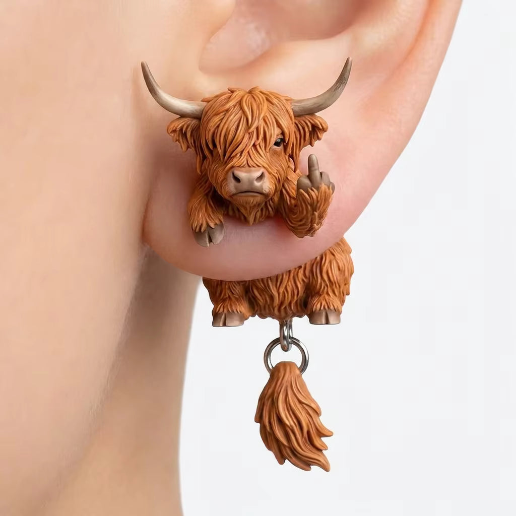 Highland Cattle Middle Finger Earring - A Pair