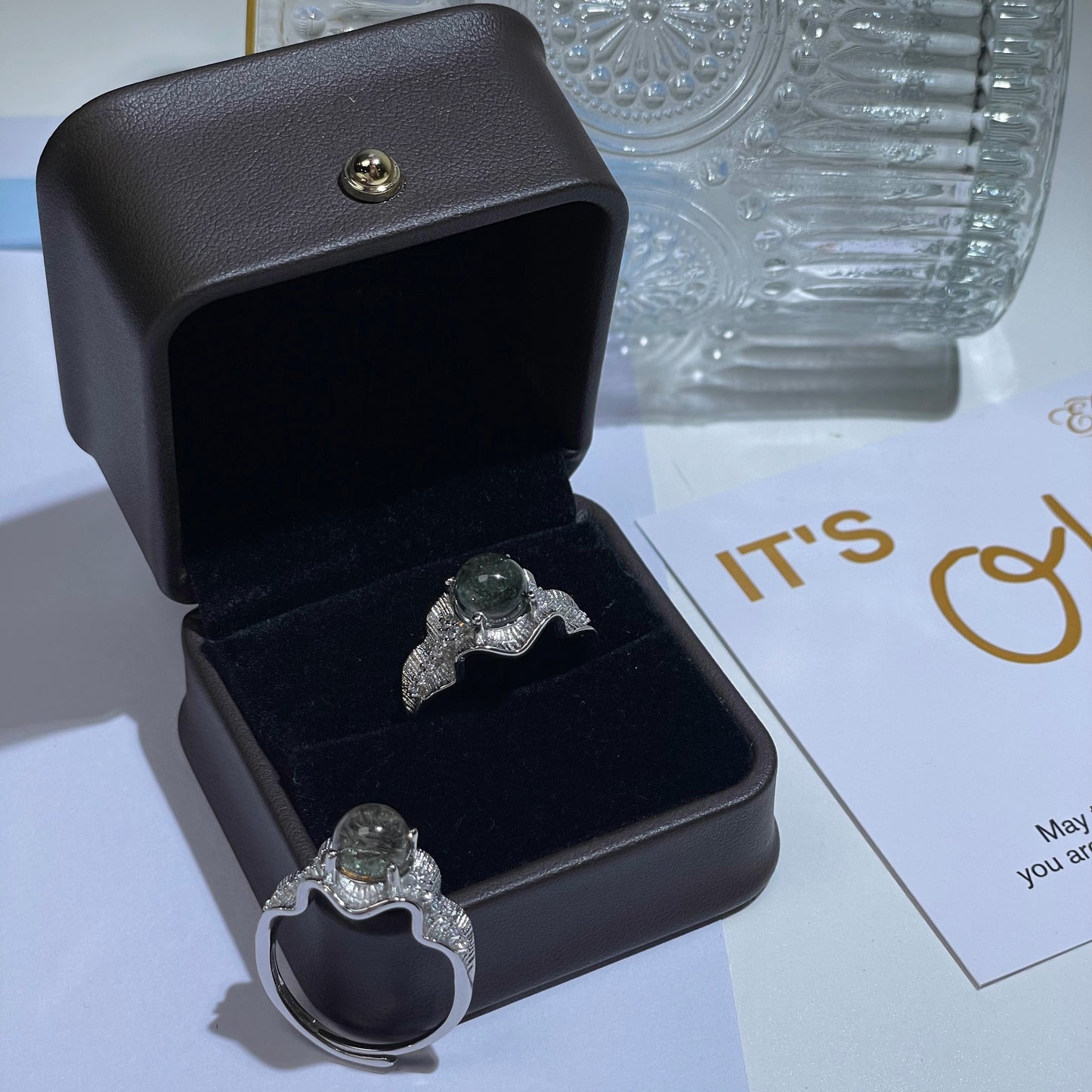 Natural Garden Quartz Ball Ring，Energy Gemstone，Natural Phantom Quartz Open Ring