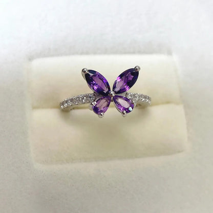 Pancreatic Cancer Warrior Purple Diamond Butterfly Thin Ring