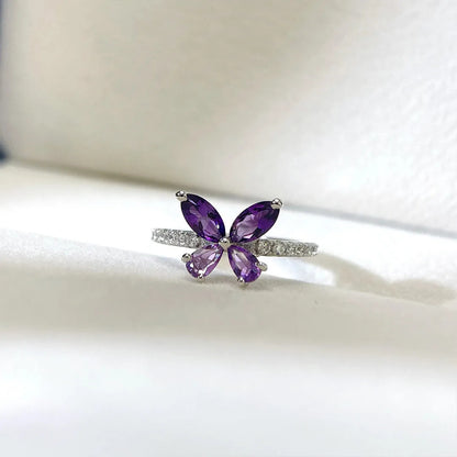 Pancreatic Cancer Warrior Purple Diamond Butterfly Thin Ring
