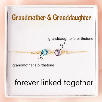 [⚡48% OFF] Grandmother And Granddaughter Forever Linked Together Custom Birthstones Bracelet
