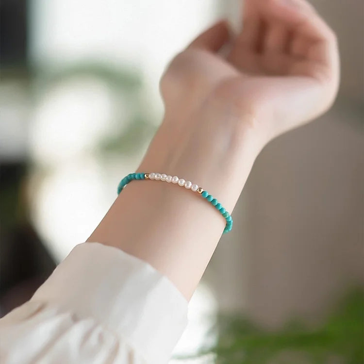 For Granddaughter - I Love You Forever & Always Turquoise & Pearl Bracelet