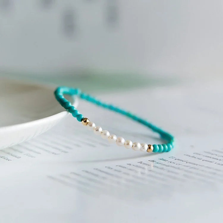 For Granddaughter - I Love You Forever & Always Turquoise & Pearl Bracelet