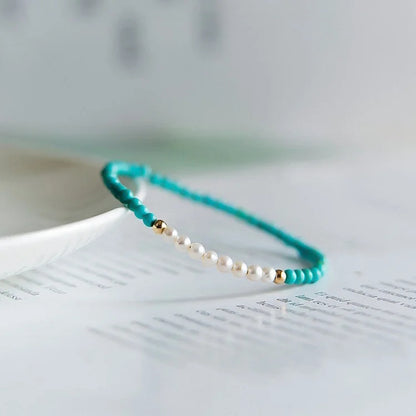 For Granddaughter - I Love You Forever & Always Turquoise & Pearl Bracelet