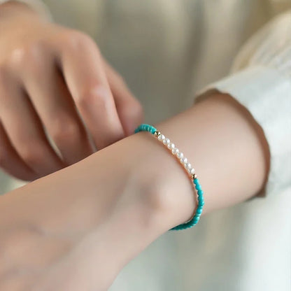 For Granddaughter - I Love You Forever & Always Turquoise & Pearl Bracelet