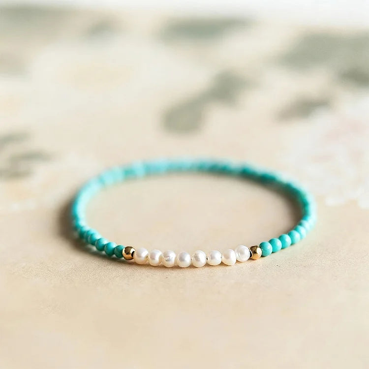 For Granddaughter - I Love You Forever & Always Turquoise & Pearl Bracelet