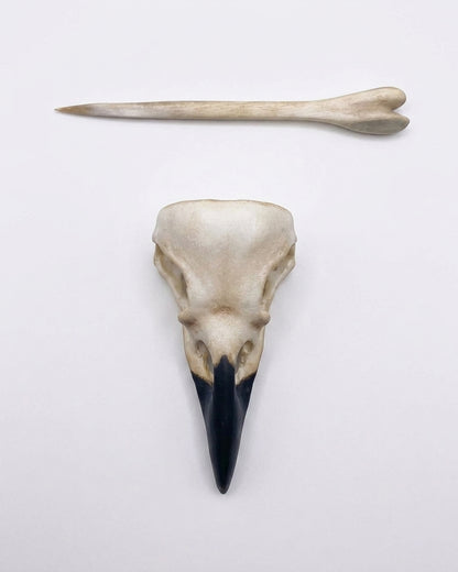 The Crow's Curse: Gothic Raven Skull Hair Pin & Moon Crescent Hair Pin