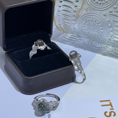 Natural Garden Quartz Ball Ring，Energy Gemstone，Natural Phantom Quartz Open Ring