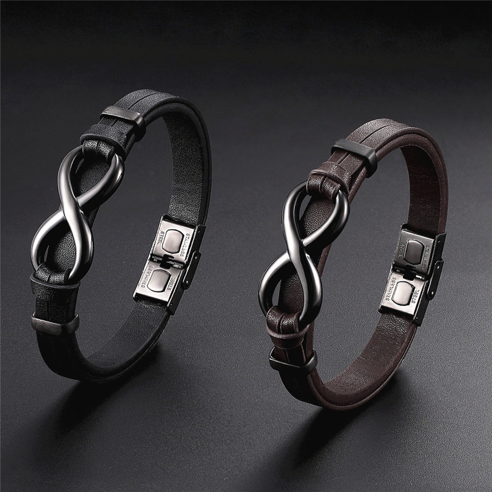 For Love - I Love You Forever And Always Infinity Leather Men's Bracelet