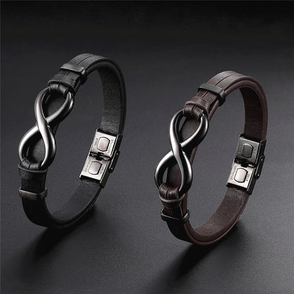 For Love - I Love You Forever And Always Infinity Leather Men's Bracelet